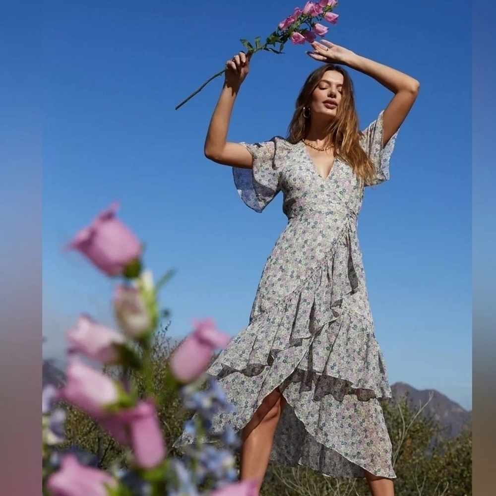 ASTR Floral Pastel Wrap High-Low Dress